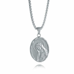 Stainless Steel Heart of Mary Reversible Pendant Necklace