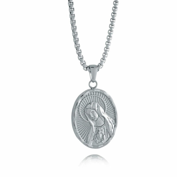 Stainless Steel Heart of Mary Reversible Pendant Necklace