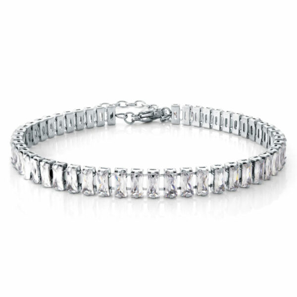 Stainless Steel White Emerald Cut Cubic Zirconia Tennis Bracelet